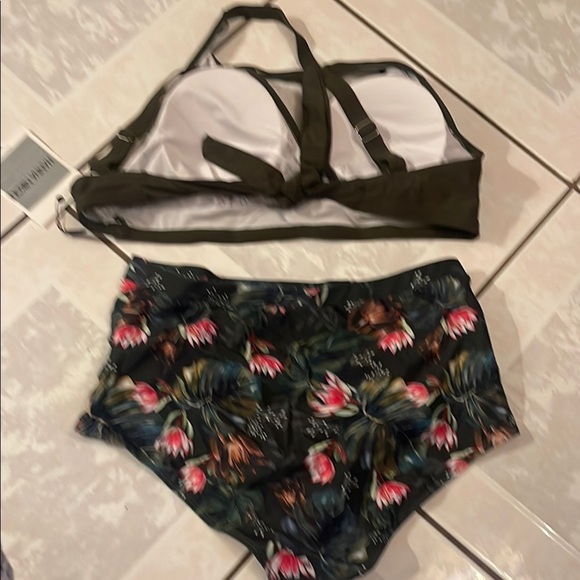Olive Green Floral Women's Swim Set - Picture 6 of 9